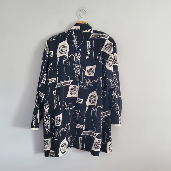 Peter Popovich Vintage Black & White Graphic Open Blazer 16 - Picture 3 of 9